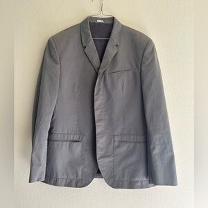 Calvin Klein Cotton Hidden Button Down Blazer Gray Size Large Short Business Men